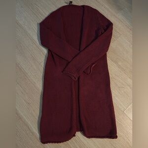 GAP Heavy Cotton Deep Red Burgundy Open-Front Long Cardigan Women Medium